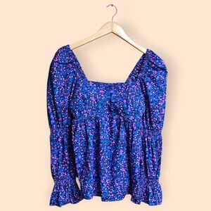 Lilly Pulitzer Preslee Babydoll Long Sleeve Top Blue Flare Growl and Prowl 2